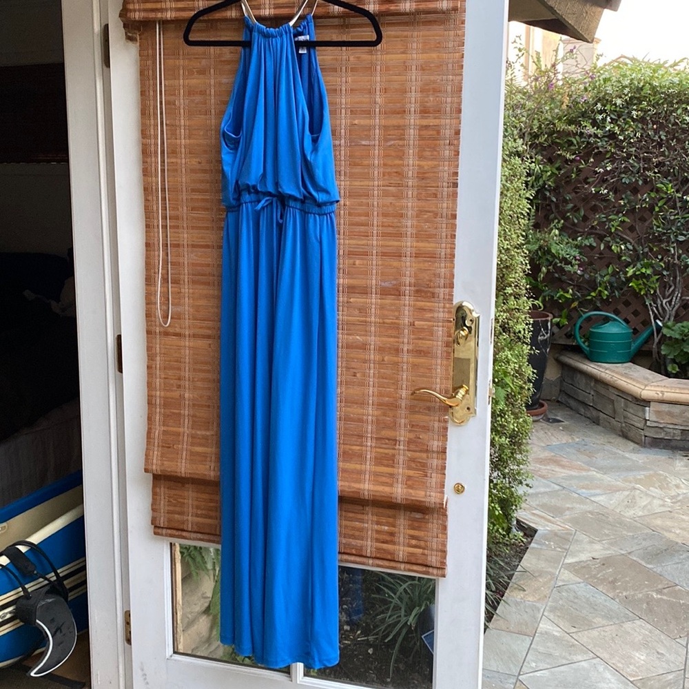 Shelby & Palmer blue jumpsuit with palazzo style flare